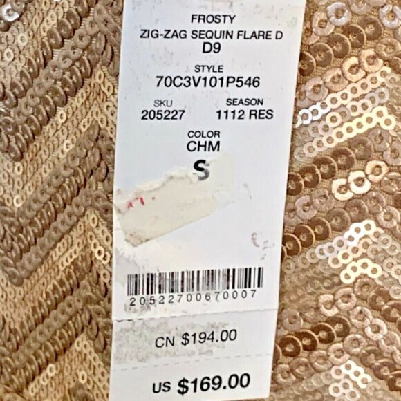 BEBE Frosty Zig-Zag Sequin Sleeveless Flare Party Dress Sz S Gold #167D - Picture 14 of 14